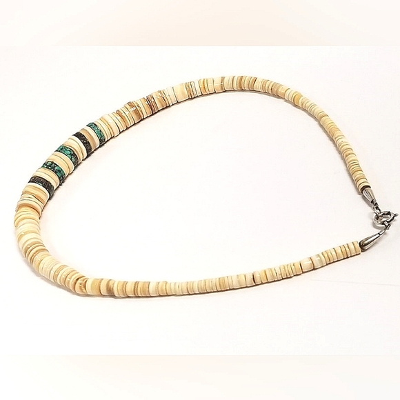 VINTAGE SANTO DOMINGO HEISHI GRADUATED TURQUOISE SHELL NECKLACE - Picture 13 of 14